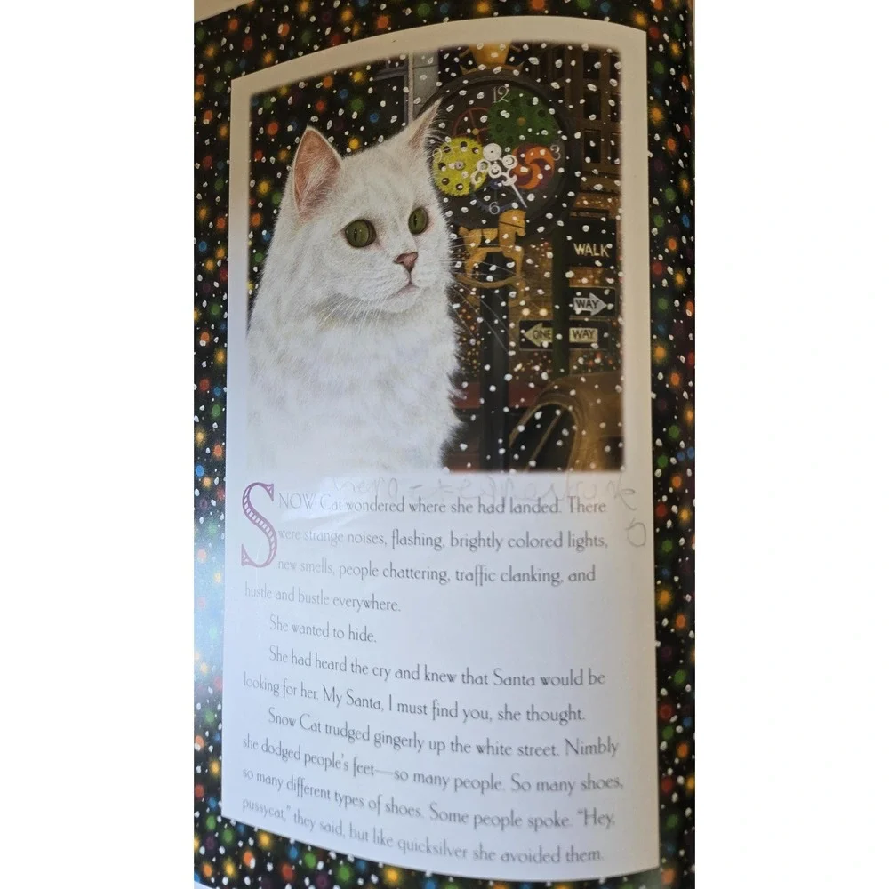 Vintage Santas Snow Cat hardcover paper white Persian cat NYC‎ Christmas Eve